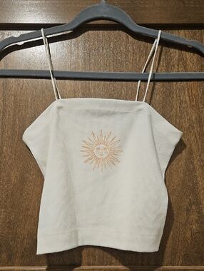 Sun Embroidered Spaghetti-Strap Tank Top Size Small